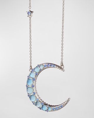Sterling Silver Blue Topaz Crescent Moon Statement Necklace