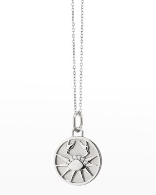 Sterling Silver Cancer Zodiac Charm Necklace with White Sapphires