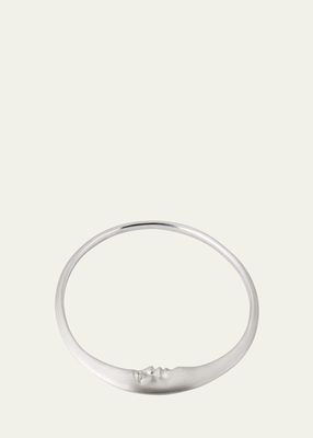 Sterling Silver Crescent Moonface Bangle with Diamonds