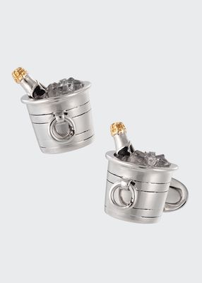Sterling Silver Crystal Quartz Champagne Bucket Cuff Links