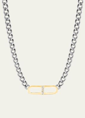 Sterling Silver Curb Chain with 14K Gold Diamond H Link
