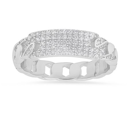 Sterling Silver Curb Link Pave ID Ring