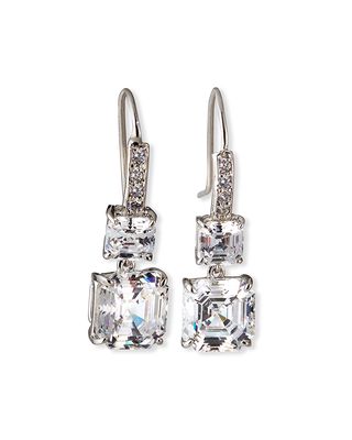 Sterling Silver Double Asscher-Cut Drop Earrings