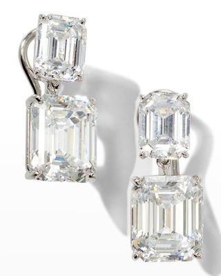 Sterling Silver Double Emerald-Cut Drop Earrings