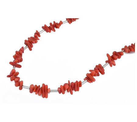 Sterling Silver Dyed Red Bamboo Uncut Beaded Ne cklace