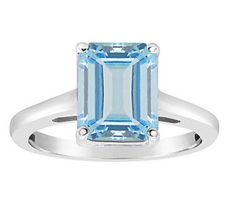 Sterling Silver Emerald-Cut Gemstone Ring