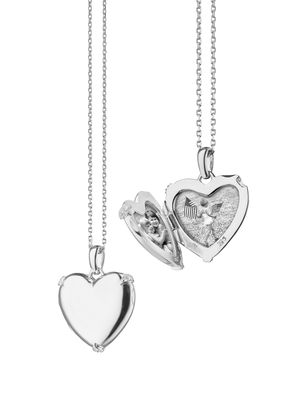 STERLING SILVER HEART LOCKET WITH WHITE SAPPHIRE ACCENTS ON A 17" DIAMOND CUT CHAIN