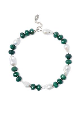 Sterling Silver, Indian Aventurine & Freshwater Pearl Necklace