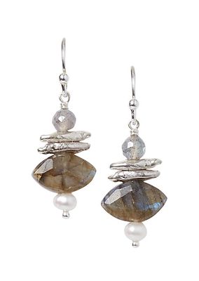 Sterling Silver, Labradorite & Freshwater Pearl Drop Earrings