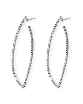 Sterling Silver Marquis Pave Diamond Hoop Earrings
