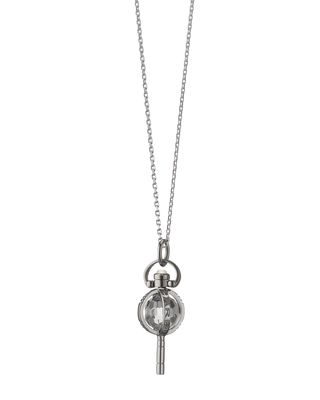 Sterling Silver Mini Carpe Diem Key Charm Necklace with Rock Crystal, 17"L