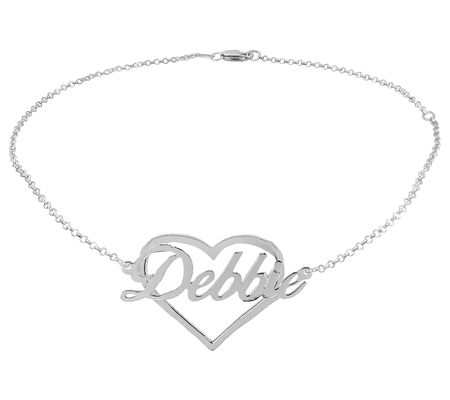 Sterling Silver Name in Silhouette Heart Ankle Bracelet