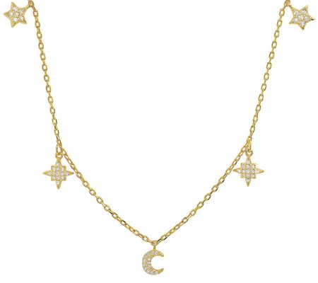 Sterling Silver Pave Celestial Dangle Station N cklace