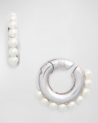 Sterling Silver Pearl Chunky Hoop Earrings