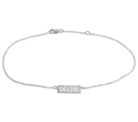 Sterling Silver Personalized Cut Out Name Bar A nkle Bracelet