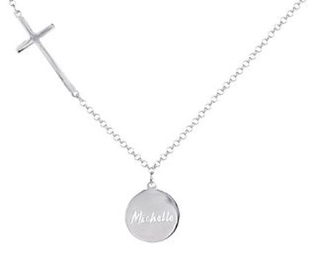 Sterling Silver Personalized Engraved Name Neck lace w/ Cross