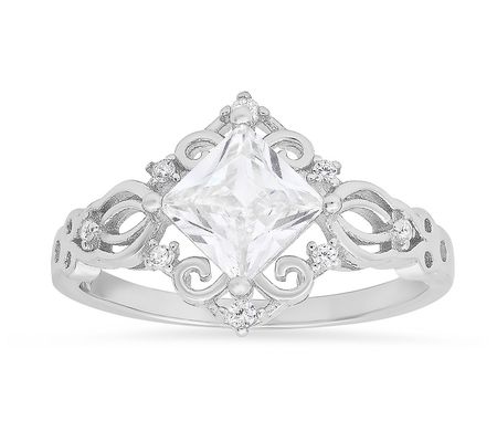Sterling Silver Princess-Cut Filigree Ring