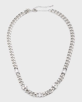 Sterling Silver Round and Oval-Cut Cubic Zirconia Station Curb Chain Necklace