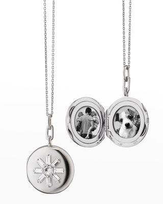 Sterling Silver Round Victoria Locket with White Sapphire Baguettes