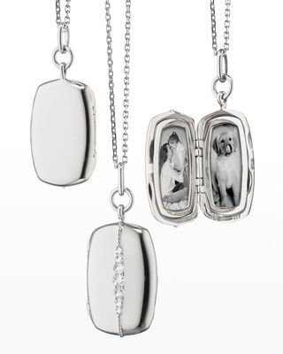 Sterling Silver Slim Rectangle Kate Locket with Graduated White Sapphires
