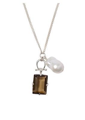 Sterling Silver, Smoky Quartz & Freshwater Pearl Pendant Necklace