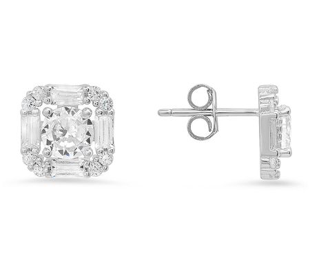 Sterling Silver Square Halo Stud Earrings