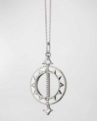 Sterling Silver Sundial Charm Necklace with White Enamel