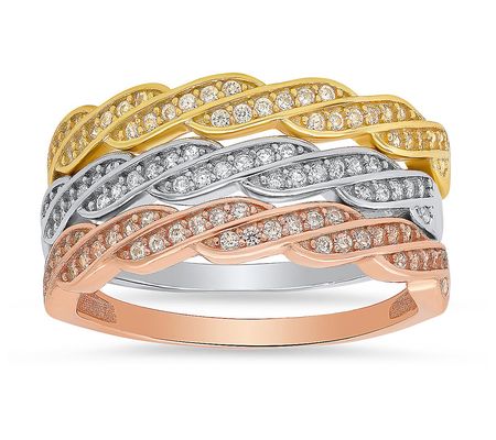Sterling Silver Tri-Color Swirl Stackable Ring Set
