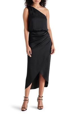 Steve Madden Adele One-Shoulder Satin Maxi Dress in Black