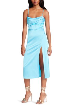 Steve Madden Aimee Satin Midi Dress in Atlantic Blue