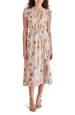 Steve Madden Allegra Blurred Floral Ruffle Midi Dress in Olive