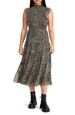 Steve Madden Anna Animal Print Chiffon Midi Dress in Black