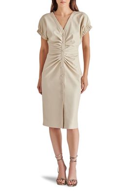 Steve Madden Arin Ruched Faux Leather Snap Front Dress in Bone