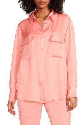 Steve Madden Augustina Satin Button-Up Shirt in Spring Rose