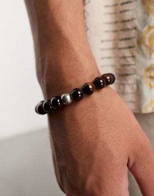 Steve Madden bead bracelet in tonal brown