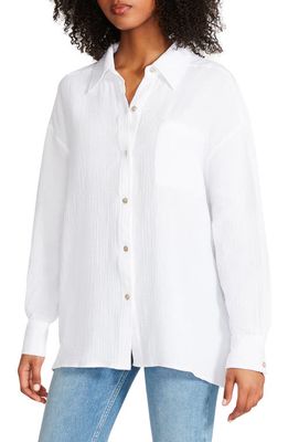 Steve Madden Blanca Oversize Cotton Gauze Button-Up Shirt in White