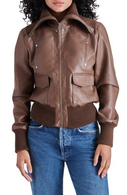 Steve Madden Caprice Faux Leather Bomber Jacket in Dark Brown