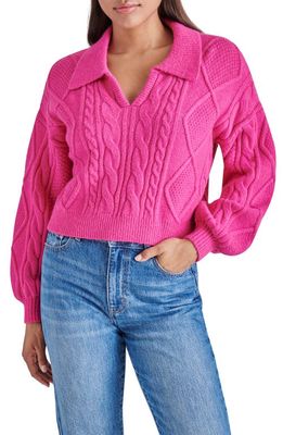 Steve Madden Cay Johnny Collar Cable Knit Sweater in Fuchsia