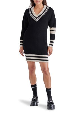 Steve Madden Colleen Stripe Trim Long Sleeve Sweater Minidress in Black