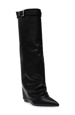 Steve Madden Corenne Foldover Shaft Pointed Toe Knee High Boot in Black Leather