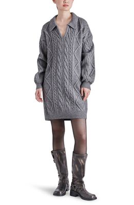 Steve Madden Debbie Long Sleeve Cable Sweater Minidress in Heather Grey