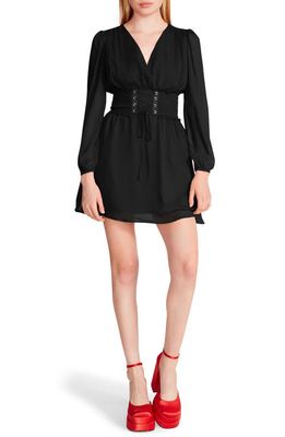 Steve Madden Diana Lace-Up Long Sleeve Chiffon Minidress in Black