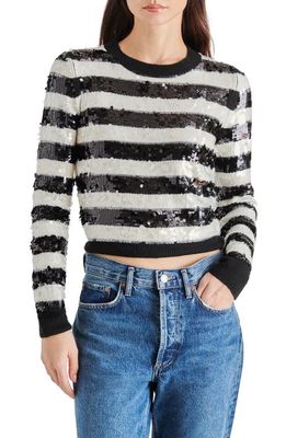 Steve Madden Elina Stripe Sequin Crop Sweater in Black/White