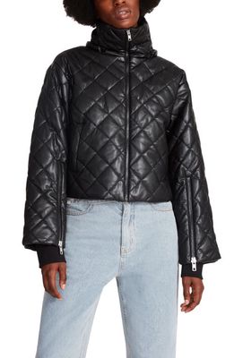 Steve Madden Hayle Quilted Faux Leather Puffer Jacket in Black