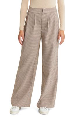 Steve Madden Isabella Houndstooth Check Wide Leg Pants in Brown Houndstooth