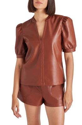Steve Madden Jane Puff Sleeve Faux Leather Top in Cognac