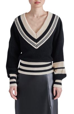 Steve Madden Jen Stripe Trim Sweater in Black Multi