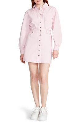 Steve Madden Krisha Long Sleeve Cotton Twill Mini Shirtdress in Pink Tulle