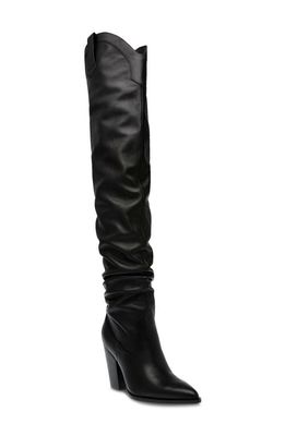 Steve Madden Landy Slouch Pointed Toe Over the Knee Boot in Black Leather