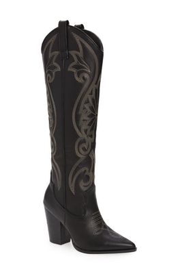 Steve Madden Lasso Knee High Western Boot in Black Leather